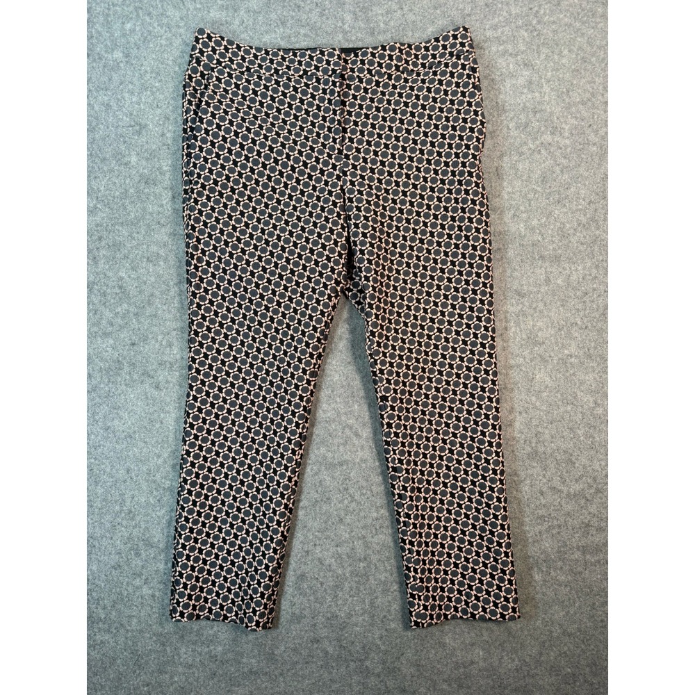 Ann Taylor Devin Fit Pants Womens 10 Pink Black Grey Floral Jacquard Ankle Dress